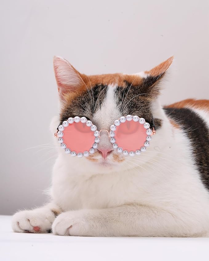 KUDES Cute Dog Sunglasses Pearl Cat Sunglasses Small Medium Breed Girl Holiday Party Pet Costume Accessories (Pink, Medium)