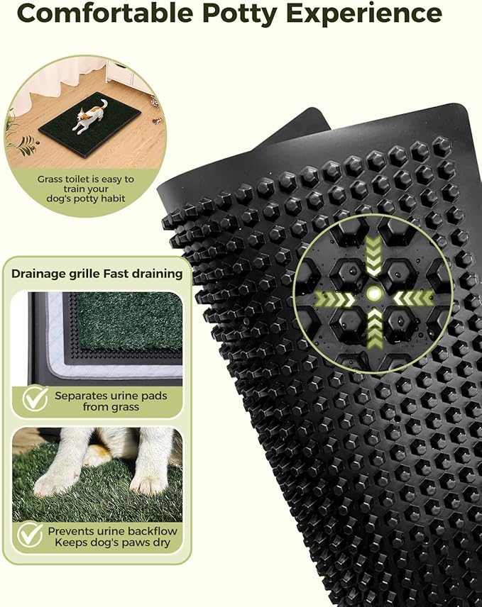Dog Grass Pad with Tray, 16"x20" Grass Pad for Dogs Potty with 2pcs Artificial Grass, Indoor Dog Litter Box for Balcony Apartment, Realistic, Washable, Less Odor
