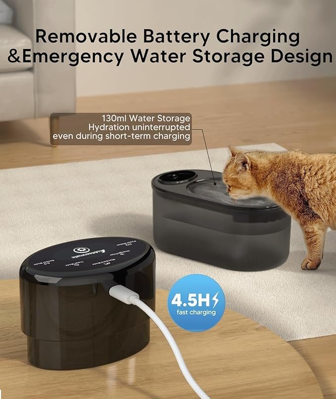 3.2L/108oz Wireless Cat Water Fountain, Dog Water Fountain, Pet Water Fountain with Motion Sensor, Rechargeable and Easy to Clean, Battery Operated Cat Water Fountain with 1 Filters for Cat Inside,Dog