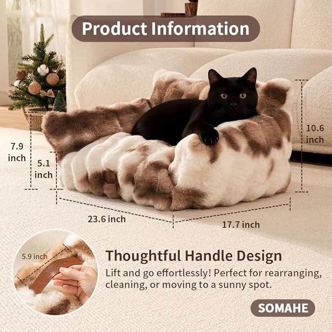Cat Bed for Indoor Cats Dog Couch Cat Couch Bed Washable Dog Beds for Small Dogs & Cats with Removable Cover, Fluffy Pets Couch with Non-Slip Bottom 24"X18"X10"Blue