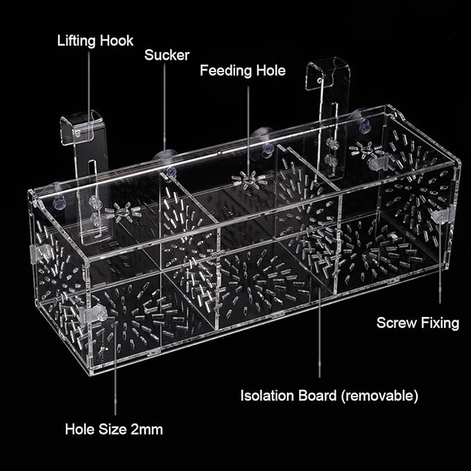 Fish Breeding Box, Acrylic Transparent Fish Tank Breeding Isolation Box Aquarium Hatchery Incubator Holder Fish Separation Breeder Box, with Hook and Sucker Design (30CM*10CM*10CM)