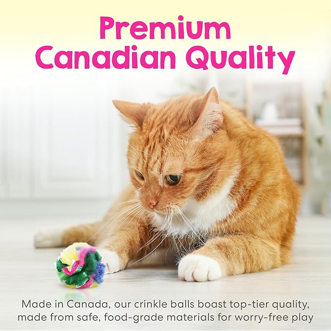 Cat Crinkle Balls 1.5 Inch | 12 Pack | Soft Lightweight Indoor Cat Toys with Durable Crinkle Build and Engaging Crinkle Sound