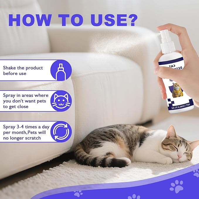 Cat Deterrent Spray丨Cat Repellent Spray for Indoor & Furniture, Anti-Scratch Deterrent for Furniture, Sofas, Rugs, Curtains, Plants,Pet-Safe Formula 4 FL.OZ