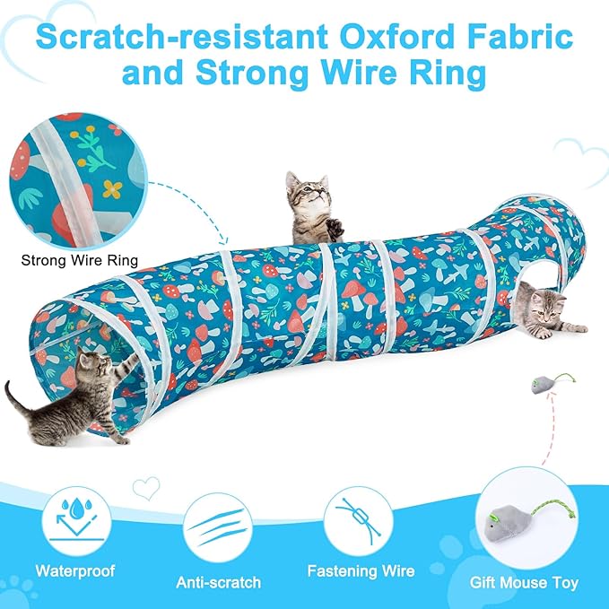 Glittme Cat Tunnel, Cat Tunnels for Indoor Cats, S-Shape Peekaboo Cat Cave with Cat Toys, Foldable Cat Tubes and Tunnels for Cats, Rabbit, Puppy, Guinea Pig