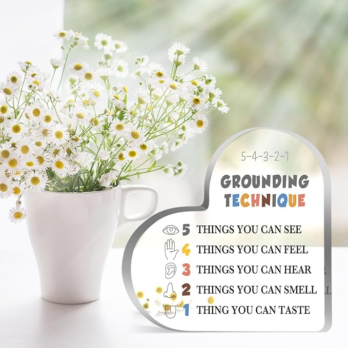 Grounding Technique Sign, Mental Health Gifts for Women, Therapist Office Desk Decor, Psychology Decorations for Corner Classroom Counseling Office, Psychology Gifts for Counselor