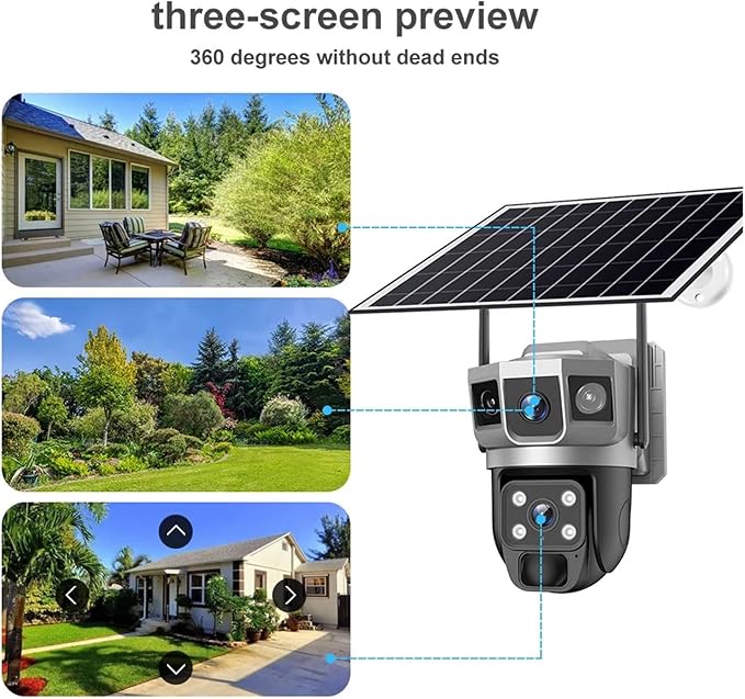 for Outdoor Camera Battery CCTV Monitor 4G SIM Card Network IP Security Pet Camera Motion Detection 3 Screen PTZ Camera(WiFi CCTV 64G Card)