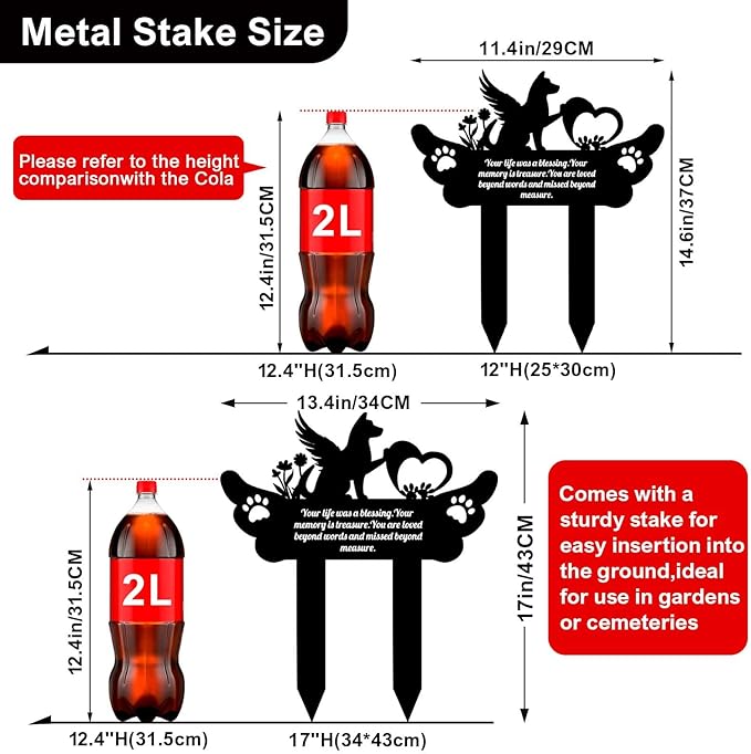 Metal Dog Grave Markers, Waterproof & Sun-Proof, Personalized Pet Memorial Stake, 13.7in (Dog)