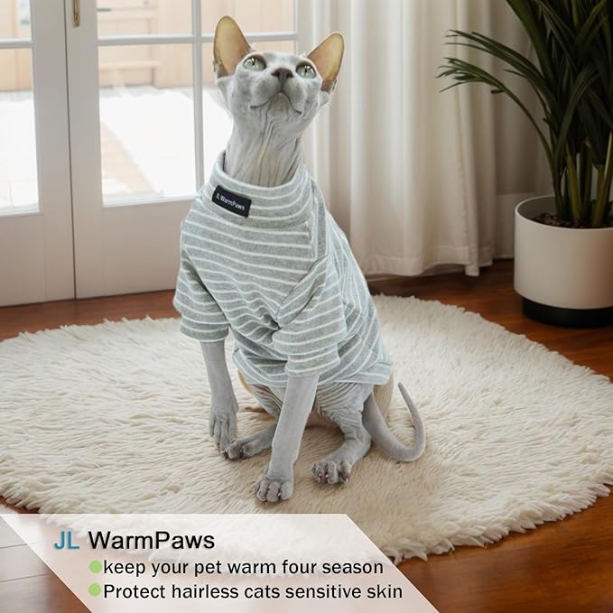 Sphynx Cat Sweater Hairless Cat Clothes Sweater Shirt Soft Warm Long Sleeves Pullover Pet Clothes Pajamas Dog Cloth for Small Dogs Jumpsuit Pet Sweaters (Striped, XX-Large)