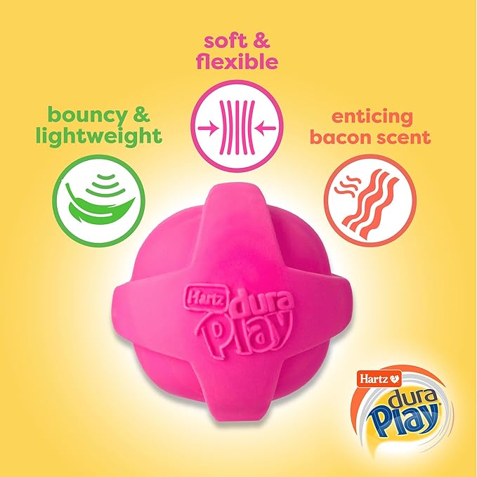 Hartz DuraPlay Ball Squeaky Latex Dog Toy, Neon Green, Neon Pink & Neon Orange, Large 3 Count Pack