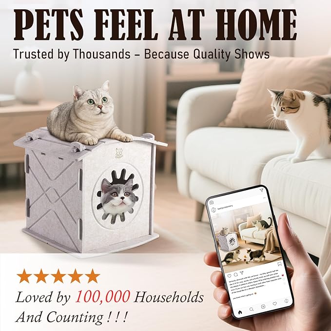 Apasiri Cat Houses for Indoor Cats: Felt Cat House Cave Cathouse, Scratch-Resistant Warm Insulated Covered, Hideaway Tent for Anxiety Relief Gift