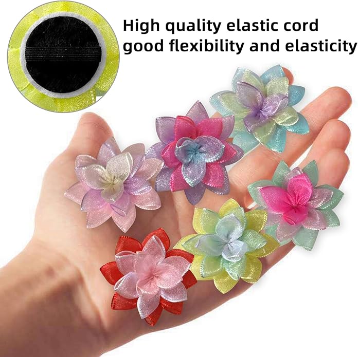 Dog Collar Flowers Accessories, 6 Pack Flower Charms for Dog & Cat Collars, Elastic Slide-On Decorative Flowers for Pet Collars