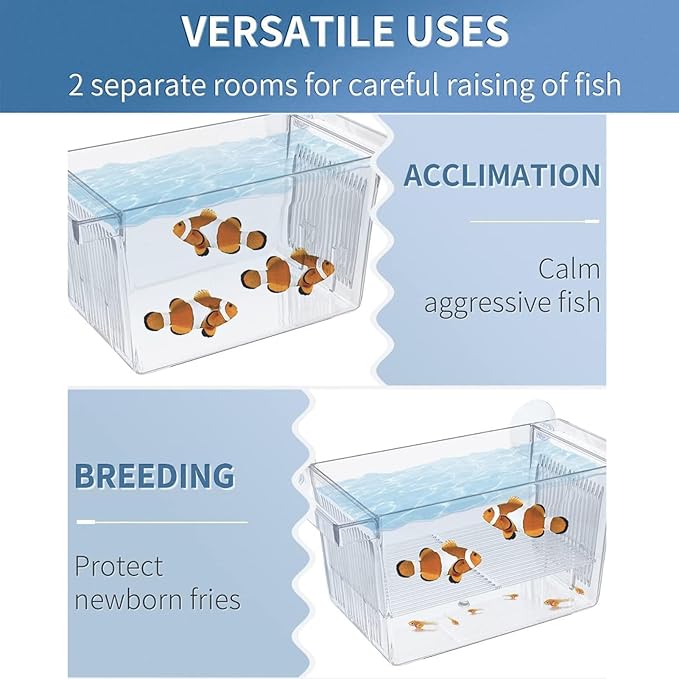 1/2 Fish Breeding Box - Aquarium Breeder Box, Fish Acclimation Box with 2 Suction Cups | Easily Install Fish Isolation Box, Acrylic Aquarium Hatchery Incubator for Baby Fishes Shrimp Betta Guppy