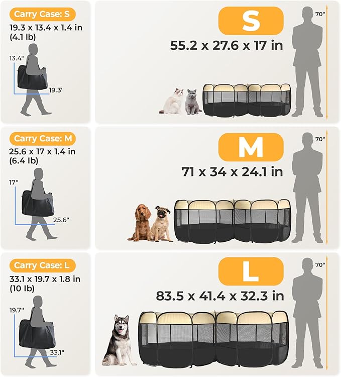 EighteenTek® 2-in-1 Pop Up Cat Playpen, Assembly-Free Dog Puppy Pet Playpen, Indoor Outdoor Cats Enclosed, Cat Tent House Crate Cage, Portable & Foldable Playpen for Kittens(No Divider, Unified Space)