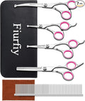 Furry Professional Pet Grooming Scissors with Safety Round Heads - 6 in 1 Curved Scissors for Dogs and Cats
