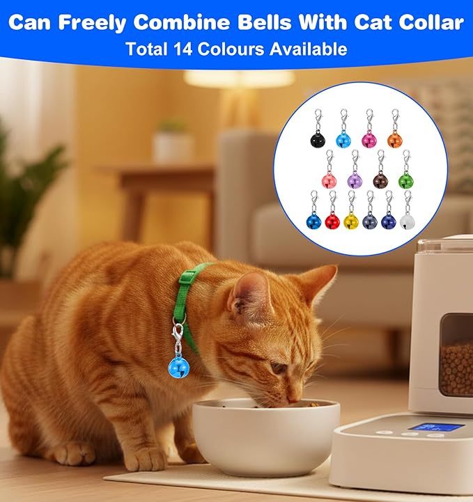 14 Pack Cat Collar Bell, Small Bells for Cat Collars with Keychain, Loud & Lightweight for Puppy, Kitten & Small Pets