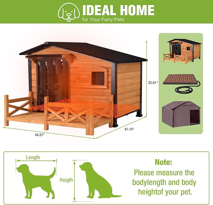 GUTINNEEN Extra Large Outdoor Heated Dog House XL Insulated Dog Kennel with Safe Heating Pad, Chew-Proof Metal Frame, 6-Sided Thermal Liner for Large Dog Breeds, 44.6" L × 41.1" D × 32.9" H