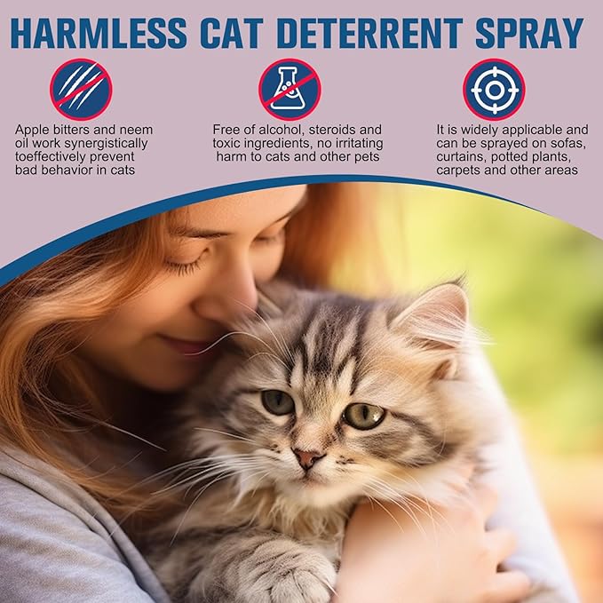 Cat Deterrent Spray, Natural Non-Scratch Spray, Non-Toxic Alcohol Free Formula, Safe Indoor & Outdoor Training Aid, for Dogs and Kittens, Curtains, Furniture, Sofas, Cushions, 120ml/pc (2)