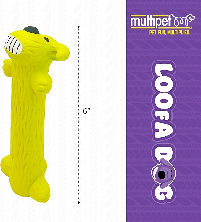 Multipet Original Loofa Latex Dog Toy - Squeaky Toy for All Dogs - Easy-to-Clean Squeaky Toys - Latex Dog Toys for Playing (1 Count, 6”, Random Color Surprise)