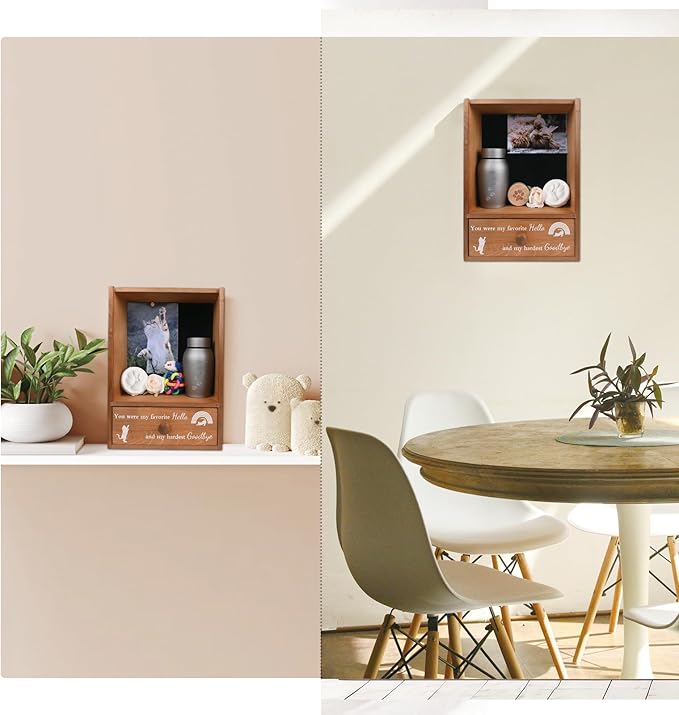 Pet Memorial Shadow Box Keepsake 9.25x13 Cat Memorial Gifts for Loss of Cat Death Sympathy and Remembrance Gift Large Pet Picture Frame Display Case with Deep Rainbow Bridge Drawer