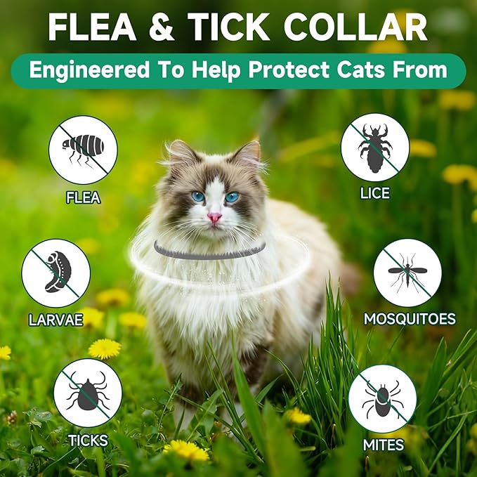 4 Pack Flea Collar for Cats, 32 Months Flea and Tick Prevention for Cats, Cat Flea Treatment, Adjustable Cat Flea Collars, Waterproof Cat Flea and Tick Treatment Collar, Flea Treatment for Cat, Grey