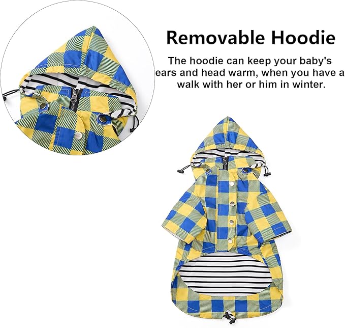 Dog rain Coat Waterproof Raincoat Puppy Jacket with Legs Buttons Zipper Hood Drawstring Fit for Yorkie Terrier Schnauzer Poodle Border Collie Labrador Golden Retriever 8lbs to 80lbs Yellow XS