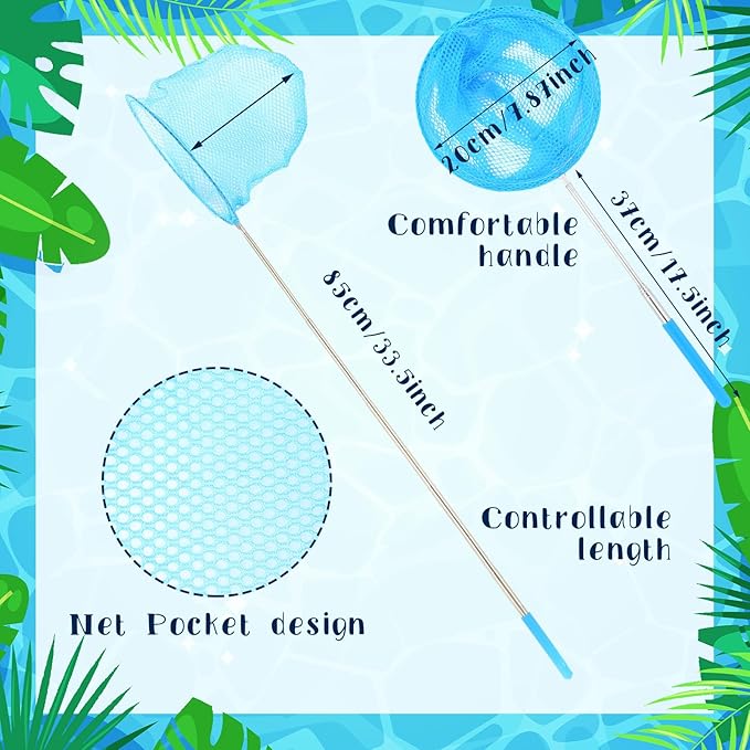 24 Pcs Plastic Fish Bowls with Ventilated Lids and Fishing Nets Bulk Set Include 12 Fish Bowl with Handle and 12 Fishing Nets for Collecting Fishes Crabs Sea Creatures for Summer Beach Party Favors