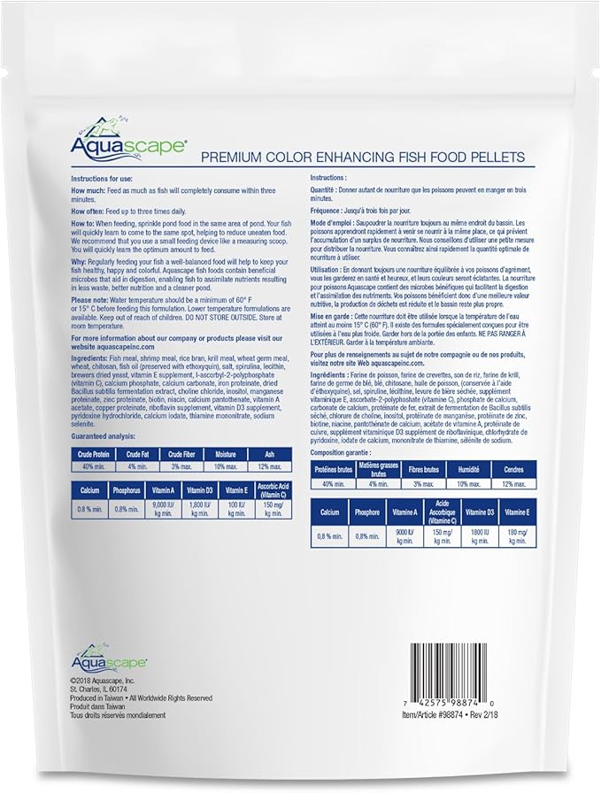 Aquascape Premium Color Enhancing Fish Food for Small to Medium Koi and Other Pond Fish, Medium Pellet, 2.2 Pounds | 98874