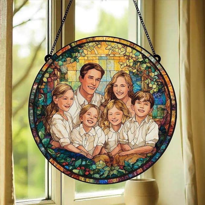 Personalized Couples Photo Stained Glass Catcher, Custom Photo Portrait Couple Family Stained Glass Window Hanging Catcher, Gifts for Newlyweds, Wedding, Couple, Valentine's Day Gift/26