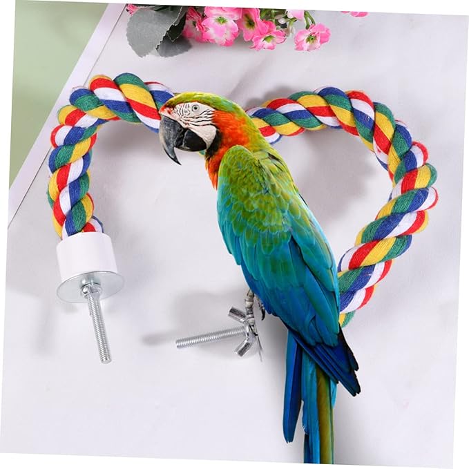 Bird Rope Perch, Colorful Parrot Cotton Rope Bird Perch Stand Climbing Toys Pet Parrot Chewing Toy for Parrots Cockatiels Parakeets Budgie Cages