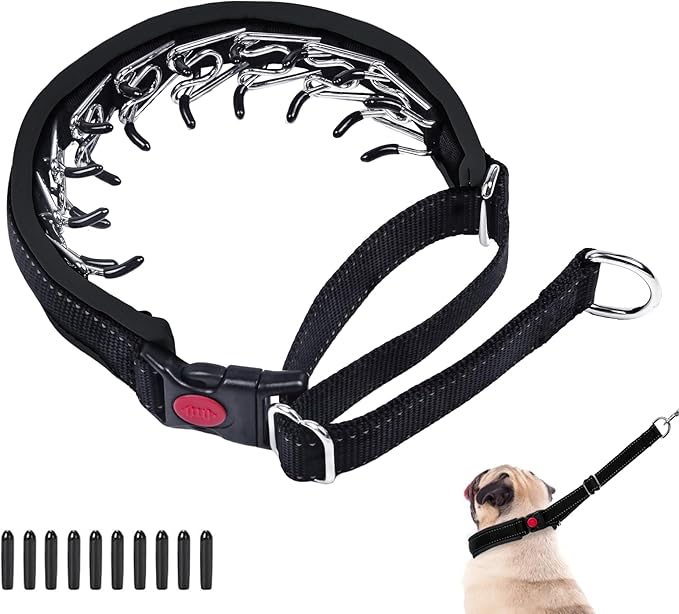 Martingale No Pull Dog Collar - Heavy Duty Nylon with Buckle, Adjustable Anti Pull Reflective Slip Collar for Large Medium Small Dog Training Walking L Black