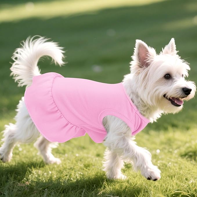 Dog Dresses Cat Skirt Solid Color Dog Clothes Summer Sleeveless Puppy Girl Clothes for Small Pet Dogs Cats (Pink, Large)
