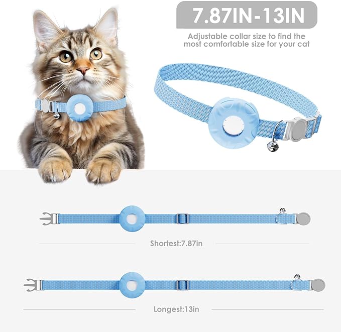 GPS Tracker for Cats, Cat GPS Tracker, Compatible with Apple Find My App (Only iOS), No Monthly Fee, Waterproof (White Tracker, Blue Cat Collar)