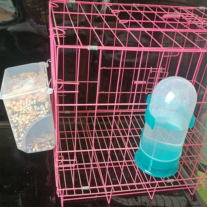 Automatic Pigeon Bird Feeder Water, 2 Pack Plastic Feeder Water Dispenser Drinkers for Cage, No Mess Hanging Parrot Food Feeding, Cage Accessories for Parakeet Quail Bird Chicken (3 Hole-Iron Wire)