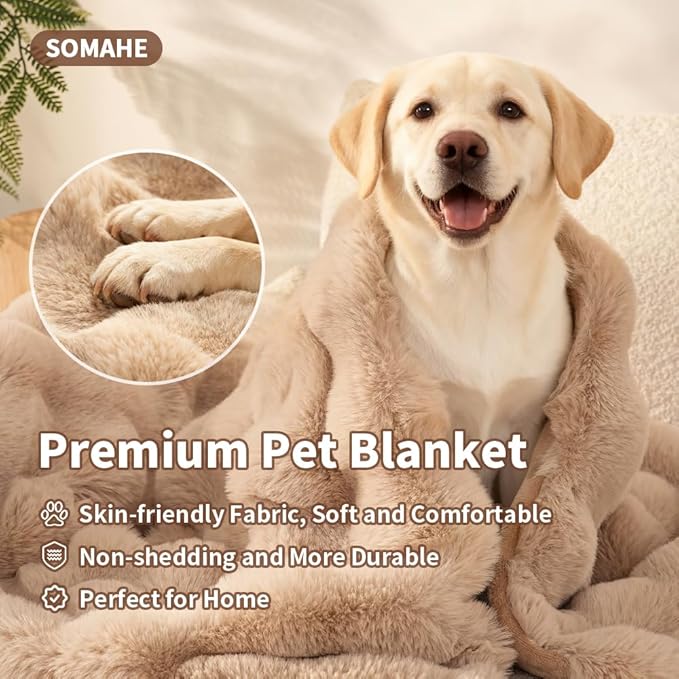 Dog Blanket Self-Warming Throw for Medium & Large Dogs, Dual-Side Sherpa Plush, Thick Crate Bed Cover & Car Seat Mat, Anti-Static Machine Washable No Shrink, 39x30 Inch Coffee