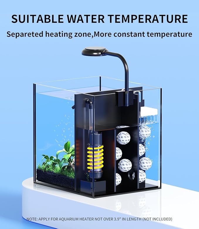 2 Gallon Fish Tank Aquarium Kit with Hidden Filtration, LED Light, Lid, Small Rimless Glass Betta Tank