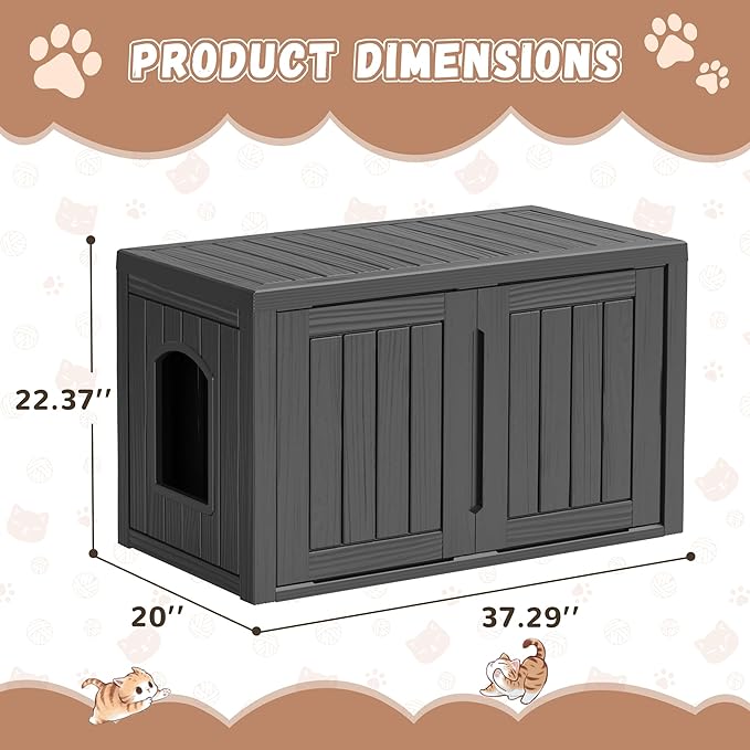 DRATO Outdoor Indoor Cat House, Resin Waterproof & Easy to Assemble Cat Shelter Suitable for Indoor & Outdoor Cats, Sturdy & Durable