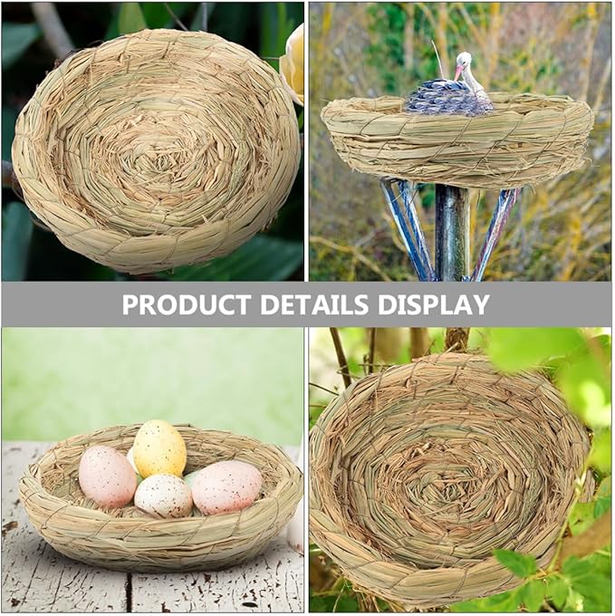 Woven Straw Bird Nest Breeding Nest for Small Animals 8.26X8.26X2.36In Handcrafted Birdcage Accessory for Doves Pigeons Parrots Rabbits with Removable Easy-Clean Design