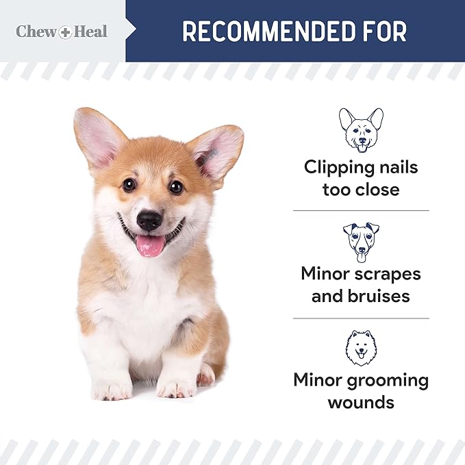 Chew + Heal Labs Styptic Powder for Dogs & Cats - 1.5 oz - Quick Stop Bleeding for Dogs Nails & Minor Cuts - Blood Clotting Powder & Bleed Stop Formula