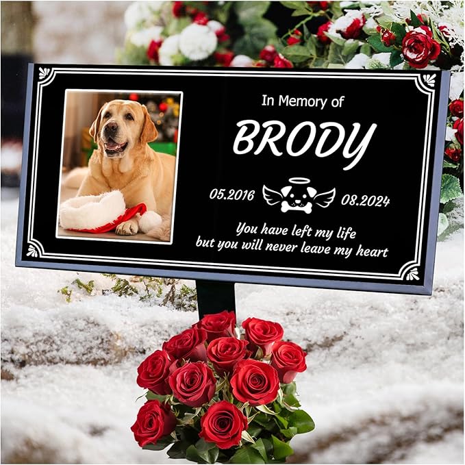 Personalized Pet Memorial Stone, Weatherproof Granite Dog Headstone - Custom Grave Markers for Dogs&Cats Engraved with Photo Name Date,Memorial Stones for Memory Garden
