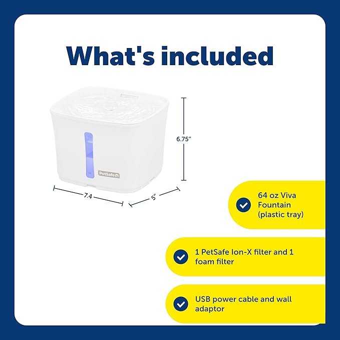 PetSafe Viva Pet Fountain - Encourages Healthy Hydration - Automatic Water Dispenser with Double Filtration - Ultra Quiet Water Fountain - Easy to Assemble & Clean - Stainless Steel - 64 oz