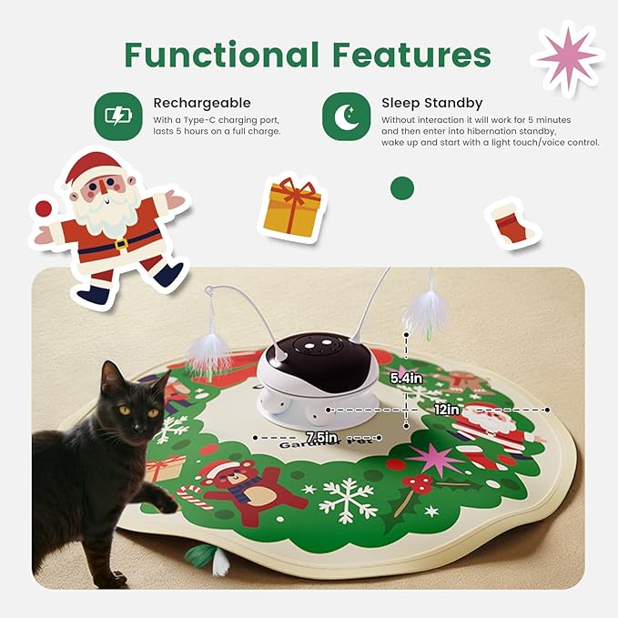 Gardner Pet Interactive 5in1 Cat Toys Chargeable,Moving Feather,Laser Pointer,Track Ball,Hide and Seek,Real Bird Sing,Touch/Sound Activated Cat Kitten Toy Exercise Toys for Indoor Bored Cats, 600mAh