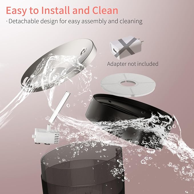 beQ Cat Water Fountain, 84oz/2.5L Stainless Steel Automatic Pet Fountain Water Dispenser with 4pcs Replacement Filters for Cats, Dogs, Multiple Pets Drinking Bowl, Indoor Ultra-Quiet Smart Pump, Black