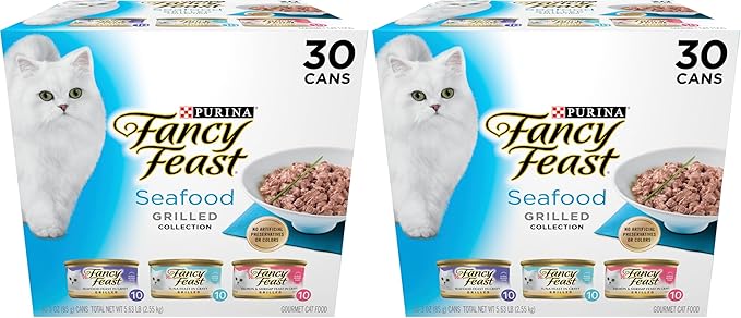 Fancy Feast Purina Grilled Wet Cat Food Seafood Collection in Wet Cat Food Variety Pack - 3 oz. Cans,(Pack of 60)