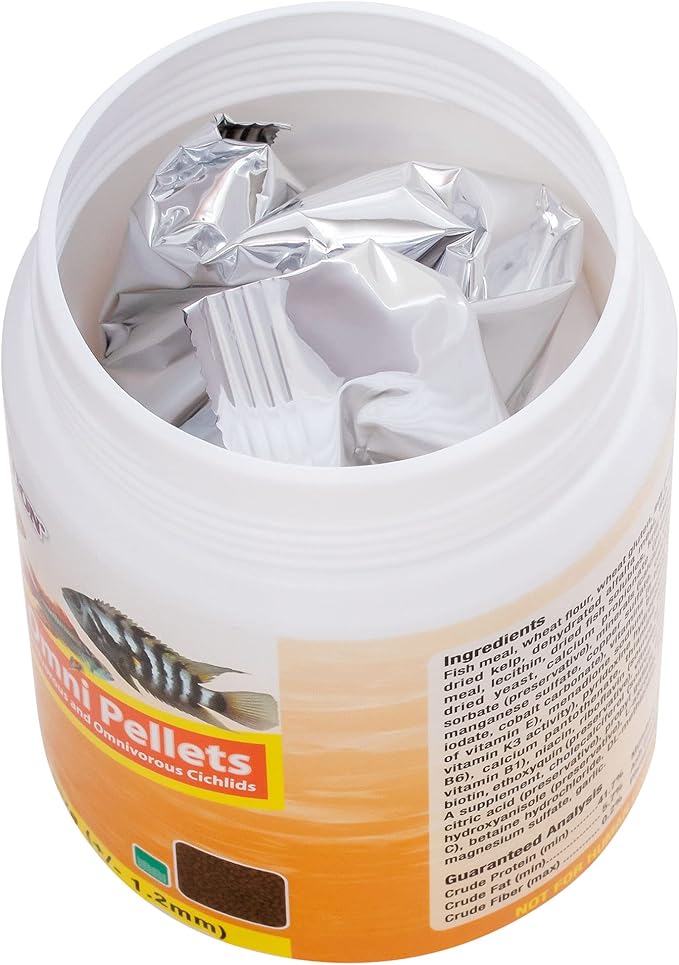 Ocean Nutrition Fish Food Cichlid Pellets, High Protein (41%) Soft Moist Sinking Pellets for Omnivorous Predatory Cichlids - Enhances Color & Growth, 7 oz (200 g), Small Pellet