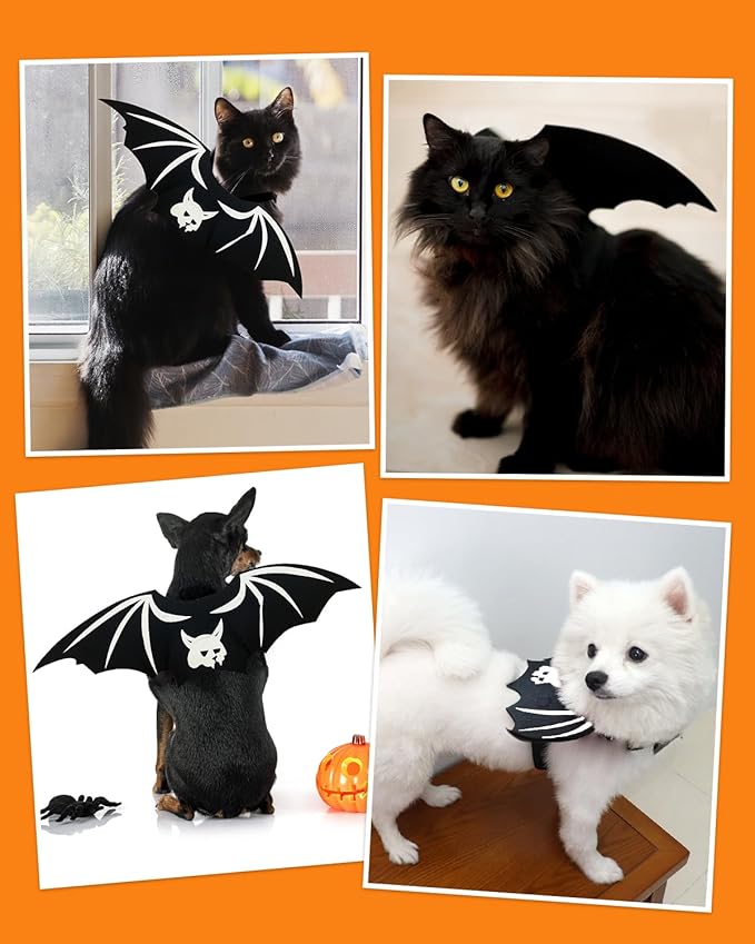 Cat Halloween Costume Bat Wings - Glow in The Dark Pet Halloween Party Cosplay Dress Up Accessories for Cats Small Puppy Dog