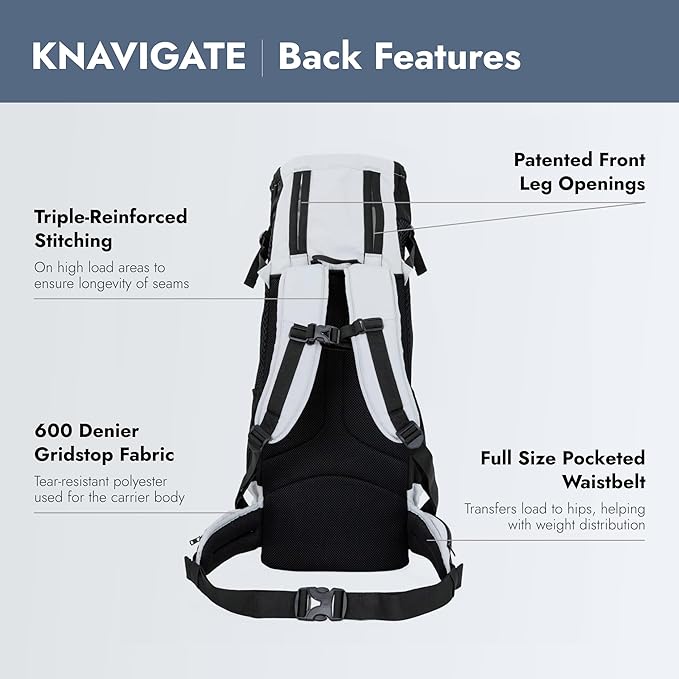 K9 Sport Sack Knavigate - Large, Lunar Rock - Ideal for Dogs with 20-22” Back Length - Adjustable, Backpack-Style Carrier with Internal Frame & Padded Hip Belt