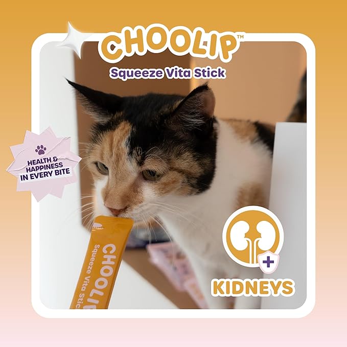 Choolip Squeeze Vita Stick Lickable Cat and Dog Treats, 7-Count Kidney Support, Tuna and Pollack with Cranberry, CoQ10 and Omega-3, Grain-Free, Vet-Formulated