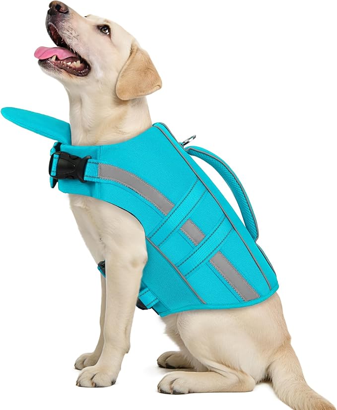 ASENKU Removable Front Float Dog Life Jacket, High Buoyancy Dog Life Vest with Reflective Strips & Rescue Handle for Swimming & Boating, Adjustable Life Jacket for Dogs(Blue L)