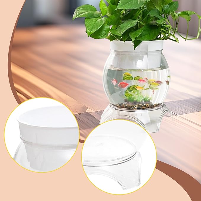 Desktop Fish Bowl Aquarium Hydroponic Planter Creative for Home Landscaping for Living Room with Stand Transparent 2 in 1, 16.8cmx21.8cm