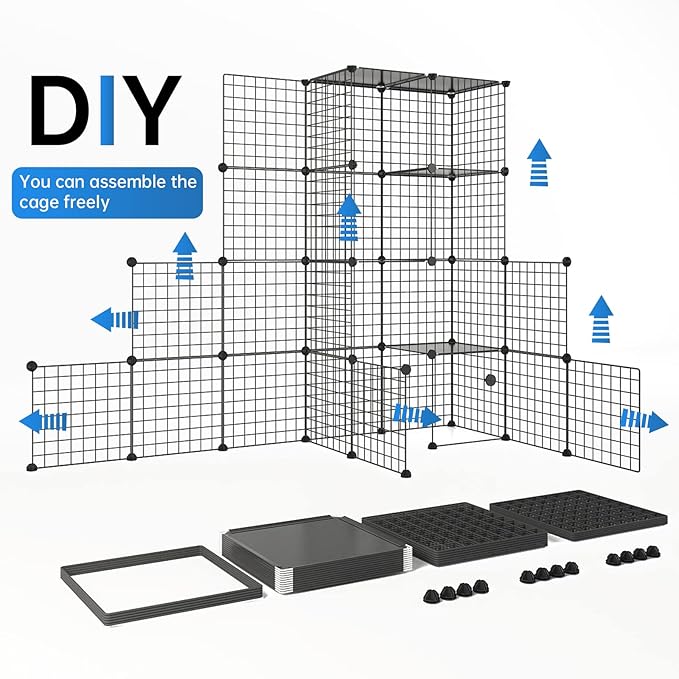 Oneluck 4-Tier Large Cat Cage Enclosure Indoor DIY Playpen Detachable Metal Wire Kennels Crate 2x3x4 Large Exercise Place Ideal for 1-3 Cats
